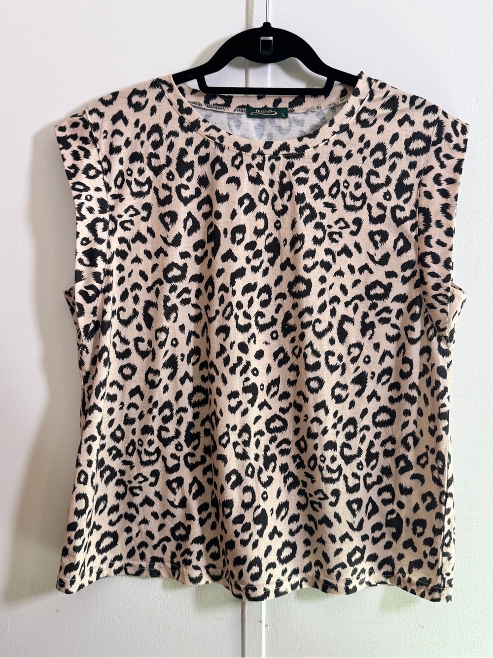 Leopard Print Sleeveless Tank Top - Beige/Black